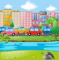 City scene with buildings and cars vector