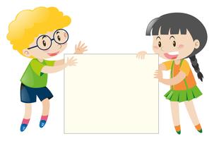 Boy and girl holding blank sign	 vector