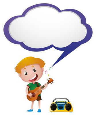 Speech bubble template with boy playing guitar