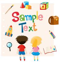 Paper template with kids and school materials vector