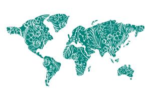 World map Hand drawn with flowers for Valentines Day vector