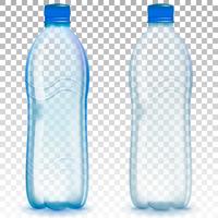 Plastic bottle with mineral water on alpha transparent background. Photo realistic bottle mockup vector illustration.