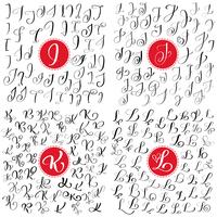 Set of Hand drawn vector calligraphy letter I, J, K, L