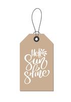 Hello sunshine hand drawn lettering calligraphy vector text on kraft tag