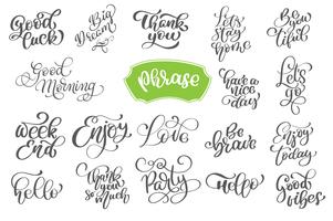 Set phrase of vector inspirational and motivational lettering for greeting cards