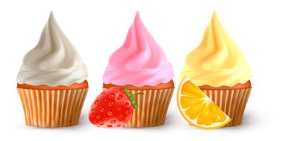 Realistic cupcakes with cream vector