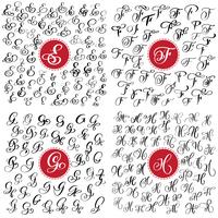 Set of Hand drawn vector calligraphy letter E, F, G, H