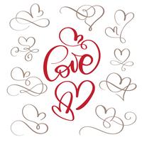 conjunto de amor y caligrafía vintage amor y corazones vector
