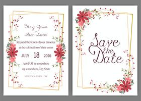 Elegantes tarjetas de boda consisten en varios tipos de flores. vector