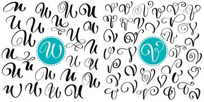 Conjunto de mano dibujado vector caligrafía letra U, V
