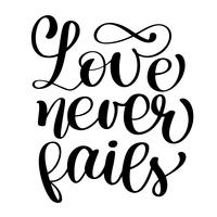 Love never fails christian quote text vector