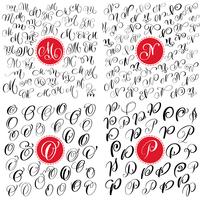 Set of Hand drawn vector calligraphy letter M, N, O ,P