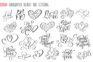 Gran set de letras escritas a mano sobre el amor. vector