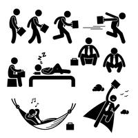 Businessman Business Man Walking Running Sleeping Flying Stick Figure Pictogram Icon. vector