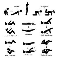 Body Workout Exercise Fitness Training Set 3 Stick Figure Pictogram Icons. vector