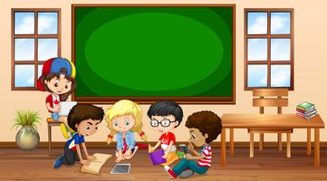 Many children learning in classroom vector