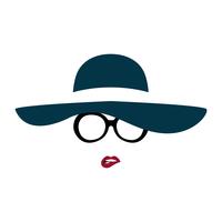 Portrait of lady in graceful hat and glasses bites her lip. vector