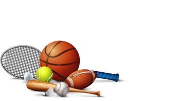 Many sport equipments on the floor vector