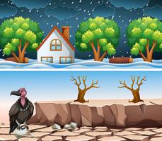Two disaster scene with flood and drought vector