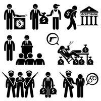 Dirty Money Laundering Illegal Activity Politic Crime Stick Figure Pictogram Icons. vector