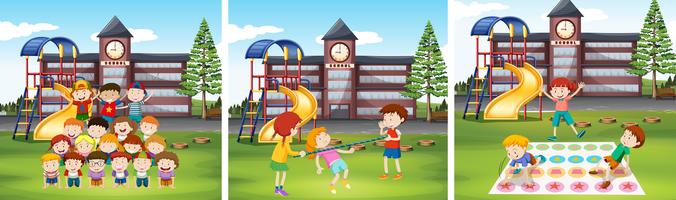 Children playing games at school ground vector