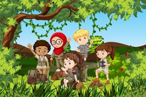 Group of international camping children vector