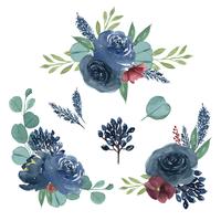 Acuarela ramos florales pintados a mano exuberantes flores llustration estilo vintage acuarela aislado sobre fondo blanco. Diseño de decoración para la tarjeta, guardar la fecha, tarjetas de invitación de boda, cartel, banner vector