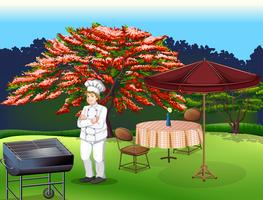 A person grilling at the park vector