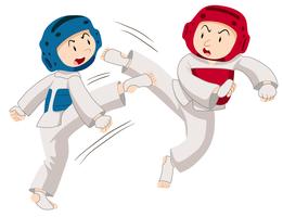 Two men doing taekwondo vector