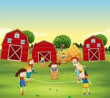 Children playing game in the field vector