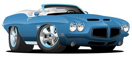 Classic Seventies Style American Convertible Muscle Car Cartoon Vector