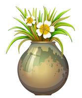 Un recipiente de maceta grande con una planta con flores.