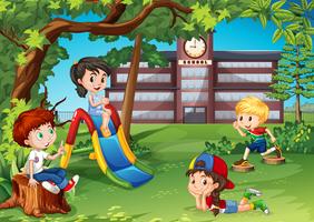 Students playing in the school playground vector