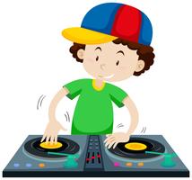 DJ playing music from discs jockey machine vector