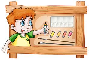 A frame with a young painter vector