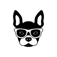 Portrait of french bulldog with glasses, black and white flat style. vector