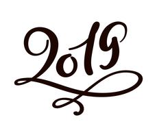 Plantilla de diseño de tarjeta de felicitación con caligrafía china 2019 año nuevo grunge número 2019 letras dibujados a mano. Ilustración vectorial vector