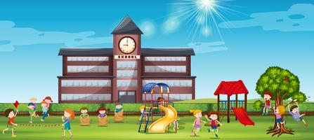 Children playing at the school yard vector