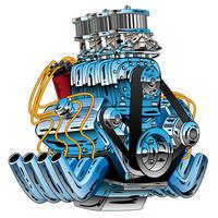 V8 drag racing muscle car hot rod motor cartoon