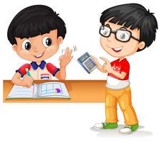 Asian boys calculating with calculator vector
