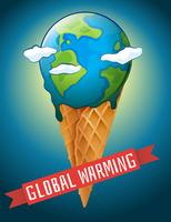Global warming poster with melting earth vector