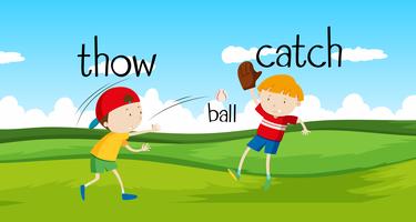 Boys throwing and catching ball in the field vector