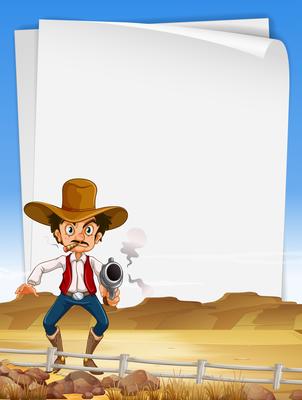 Paper template with cowboy shooting gun