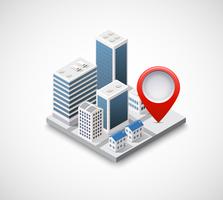 Isometric pin icon on the navigation map vector