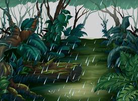 Background scene with forest in the rain vector