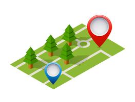 Isometric pin icon on the navigation map vector