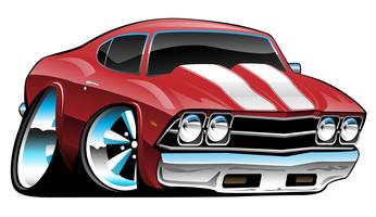 Classic American Muscle Car Cartoon, Bold Red, Vector Illustration