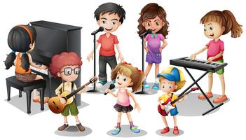 Children playing instruments and sing vector