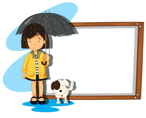 Banner template with girl and dog in the rain