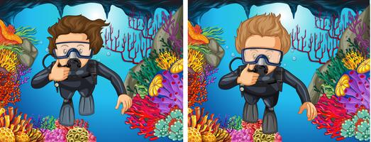 Scuba divers diving under the ocean vector